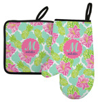 Preppy Hibiscus Left Oven Mitt & Pot Holder Set w/ Name and Initial