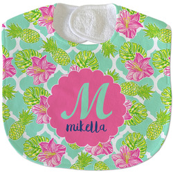 Preppy Hibiscus Velour Baby Bib w/ Name and Initial