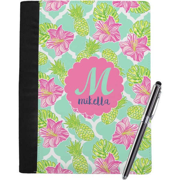 Custom Preppy Hibiscus Notebook Padfolio - Large w/ Name and Initial