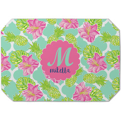 Preppy Hibiscus Dining Table Mat - Octagon (Single-Sided) w/ Name and Initial