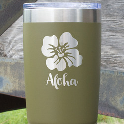 Preppy Hibiscus 20 oz Stainless Steel Tumbler - Olive - Single Sided (Personalized)
