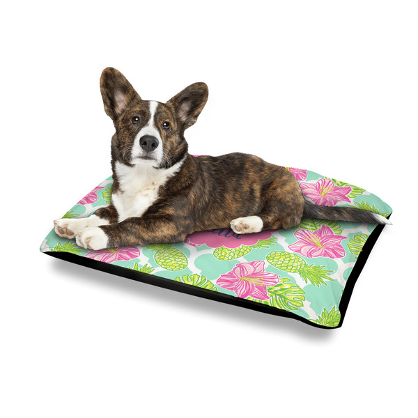 Preppy Hibiscus Outdoor Dog Beds - Medium - IN CONTEXT