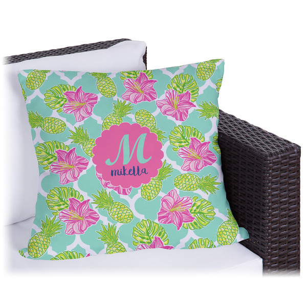 Custom Preppy Hibiscus Outdoor Pillow - 18" (Personalized)