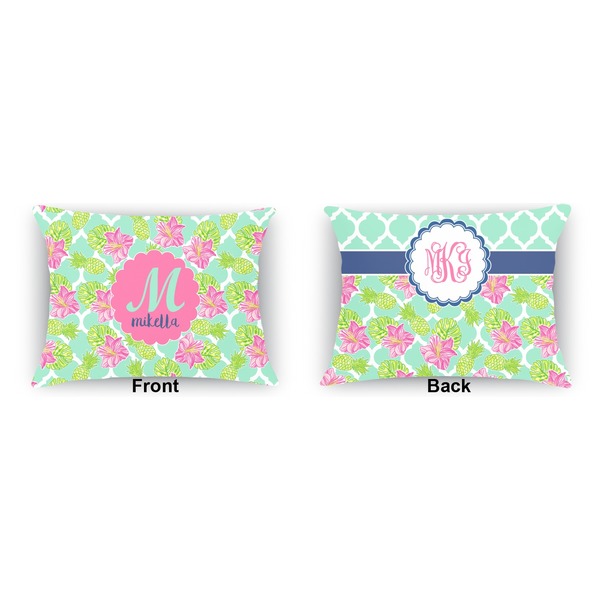 Preppy Hibiscus Outdoor Rectangular Throw Pillow (Front and Back)