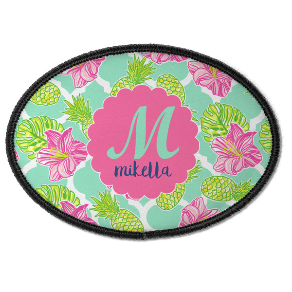 Custom Preppy Hibiscus Iron On Oval Patch w/ Name and Initial