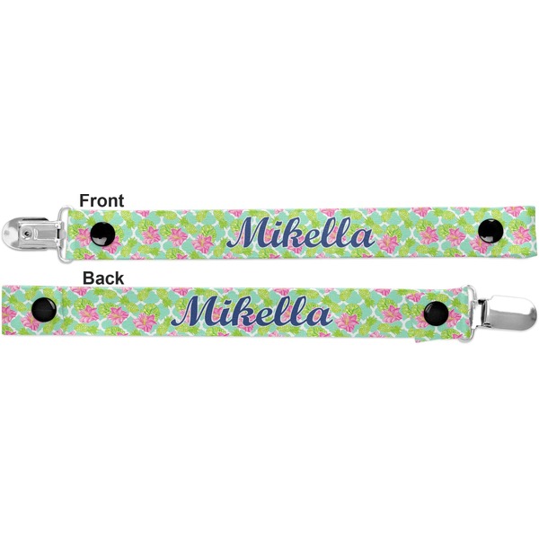 Preppy Hibiscus Pacifier Clip - Front and Back