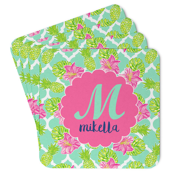 Custom Preppy Hibiscus Paper Coasters (Personalized)