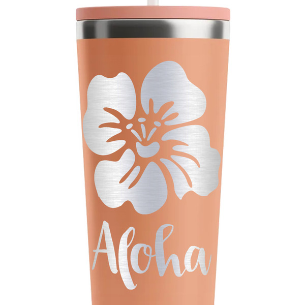 Preppy Hibiscus Peach RTIC Everyday Tumbler - 28 oz. - Close Up