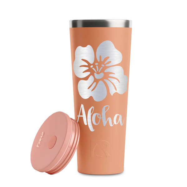 Preppy Hibiscus Peach RTIC Everyday Tumbler - 28 oz. - Lid Off
