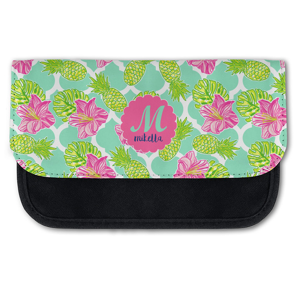 Custom Preppy Hibiscus Canvas Pencil Case w/ Name and Initial
