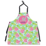 Preppy Hibiscus Apron Without Pockets w/ Name and Initial