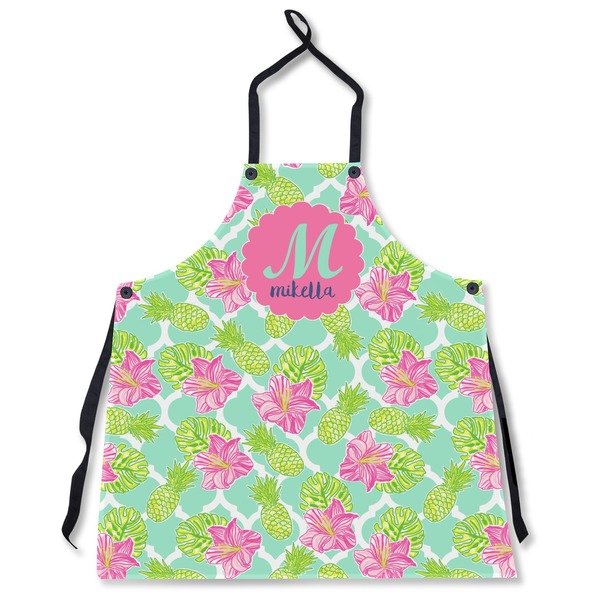 Custom Preppy Hibiscus Apron Without Pockets w/ Name and Initial