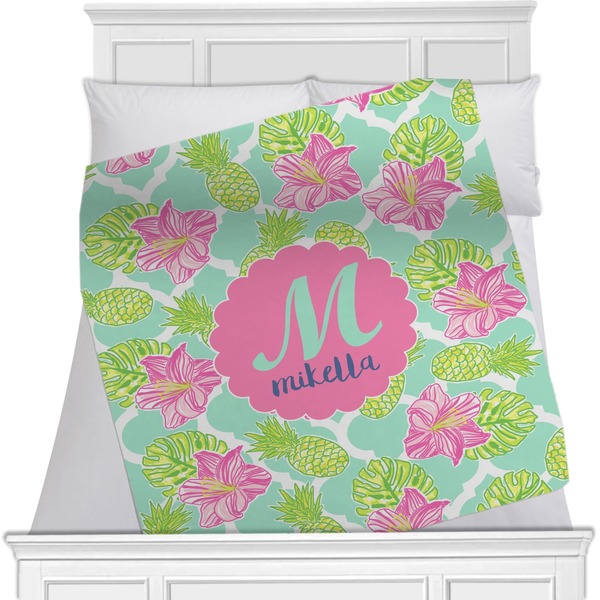 Custom Preppy Hibiscus Minky Blanket - Twin / Full - 80"x60" - Double Sided (Personalized)
