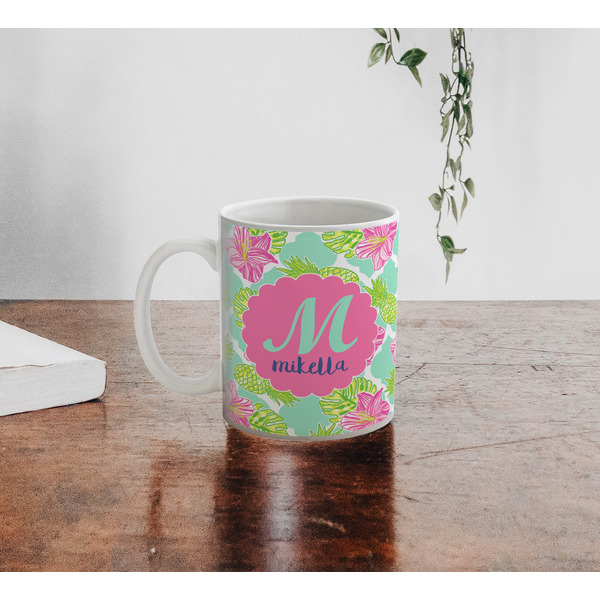 Preppy Hibiscus Personalized Coffee Mug - Lifestyle