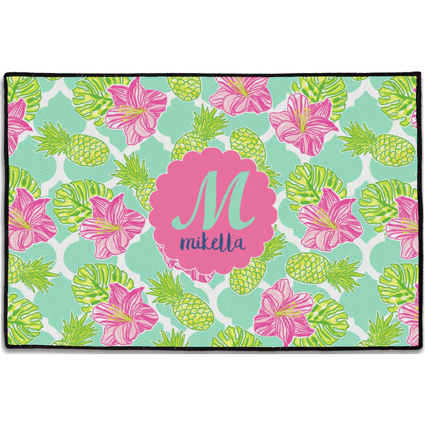 Custom Preppy Hibiscus Door Mat - 36"x24" (Personalized)