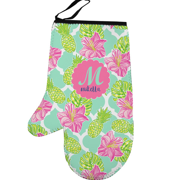 Custom Preppy Hibiscus Left Oven Mitt (Personalized)