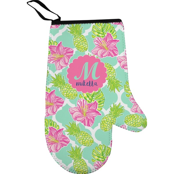 Preppy Hibiscus Personalized Oven Mitt