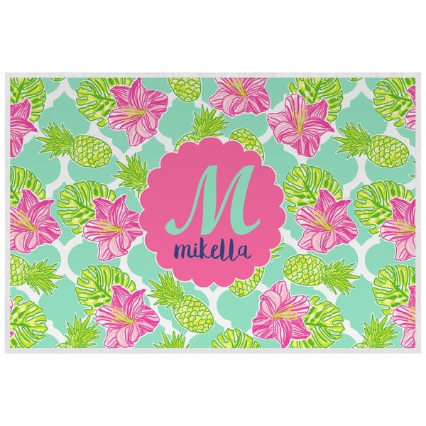 Custom Preppy Hibiscus Laminated Placemat w/ Name and Initial