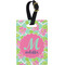 Preppy Hibiscus Plastic Luggage Tag - Rectangular w/ Name and Initial