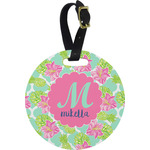 Preppy Hibiscus Plastic Luggage Tag - Round (Personalized)