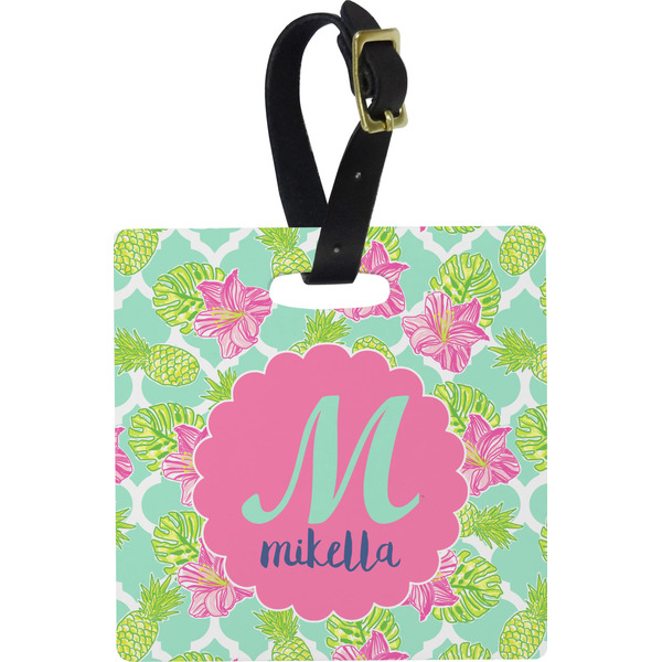 Preppy Hibiscus Personalized Square Luggage Tag