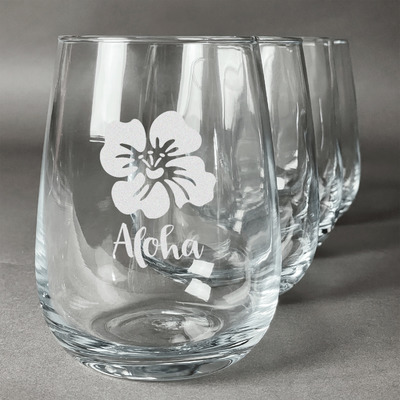 Preppy Hibiscus Stemless Wine Glasses (Set of 4) (Personalized)