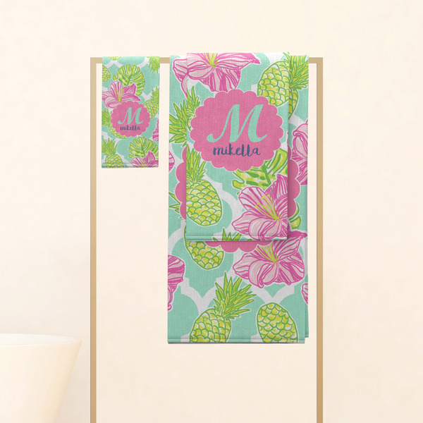 Preppy Hibiscus Personalized Towel Set