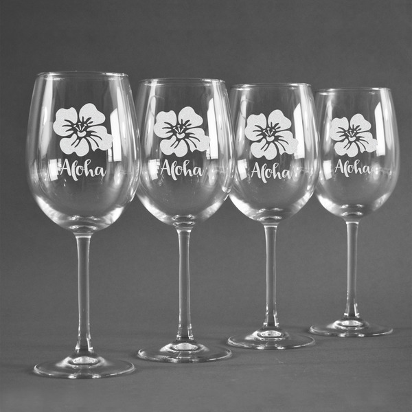 Preppy Hibiscus Personalized Wine Glasses (Set of 4)