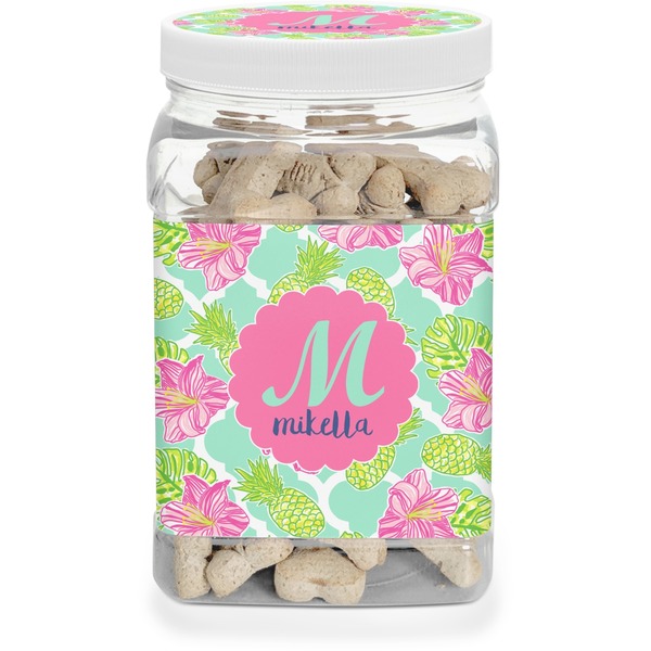 Custom Preppy Hibiscus Dog Treat Jar (Personalized)