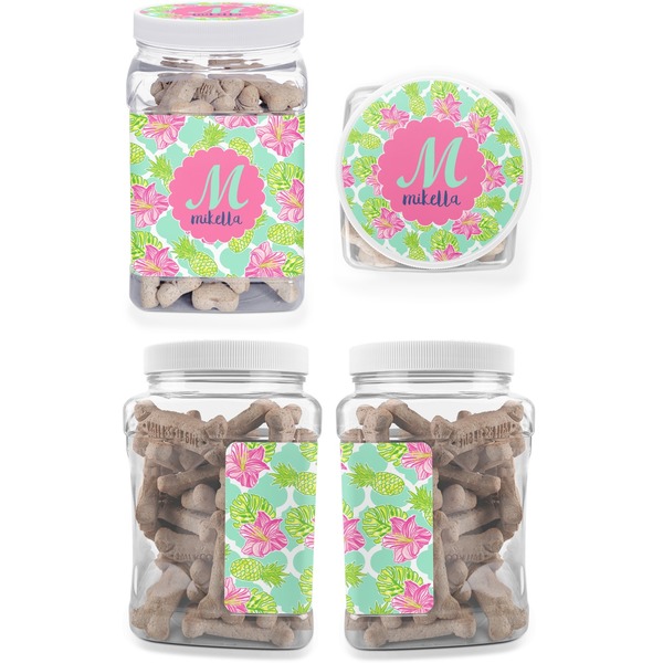 Preppy Hibiscus Pet Treat Jar - Multiple Angles