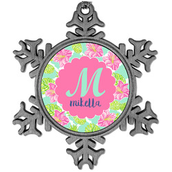 Preppy Hibiscus Vintage Snowflake Ornament (Personalized)