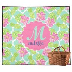 Preppy Hibiscus Outdoor Picnic Blanket (Personalized)