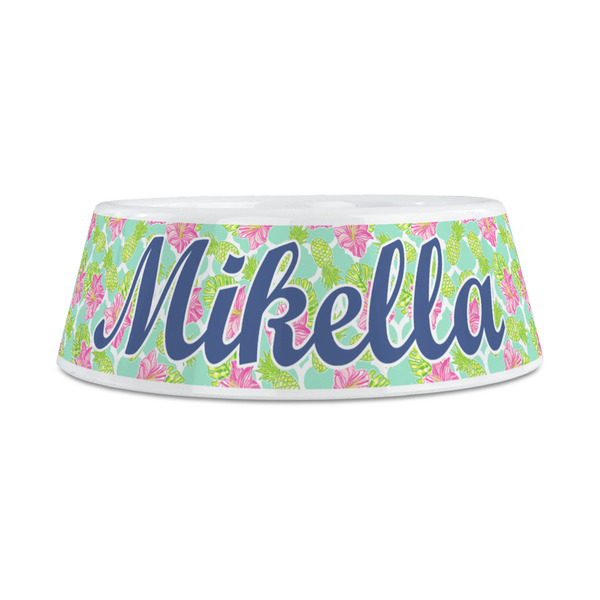 Preppy Hibiscus Plastic Dog Bowls - Medium - FRONT