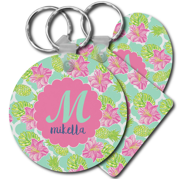 Custom Preppy Hibiscus Plastic Keychain (Personalized)