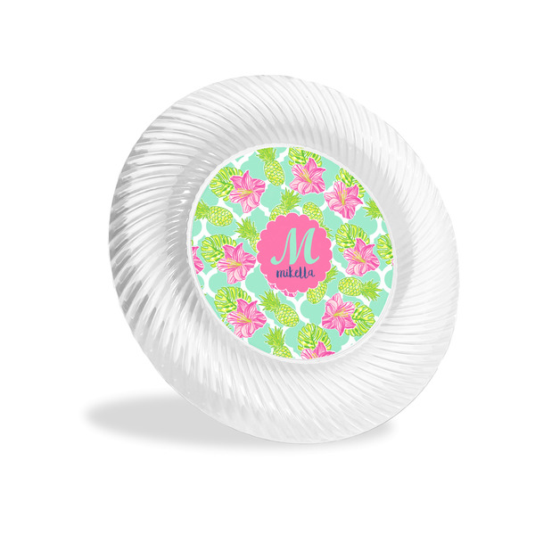 Custom Preppy Hibiscus Plastic Party Appetizer & Dessert Plates - 6" (Personalized)