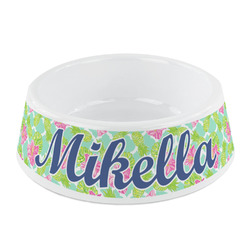 Preppy Hibiscus Plastic Dog Bowl - Small (Personalized)