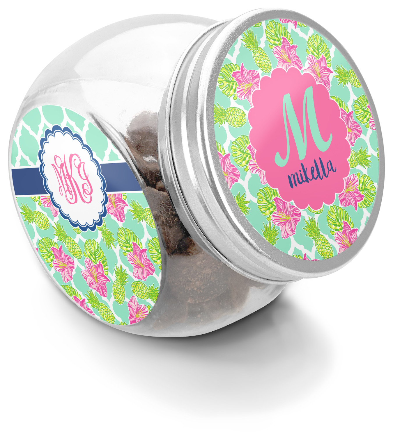 Preppy Hibiscus Puppy Treat Jar (Personalized) YouCustomizeIt