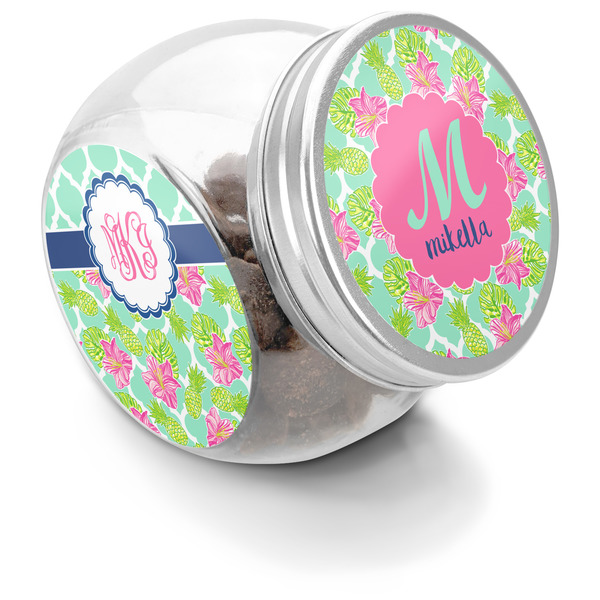 Custom Preppy Hibiscus Puppy Treat Jar (Personalized)
