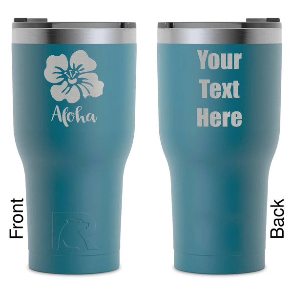 Custom Preppy Hibiscus RTIC Tumbler - Dark Teal - Laser Engraved - Double-Sided (Personalized)