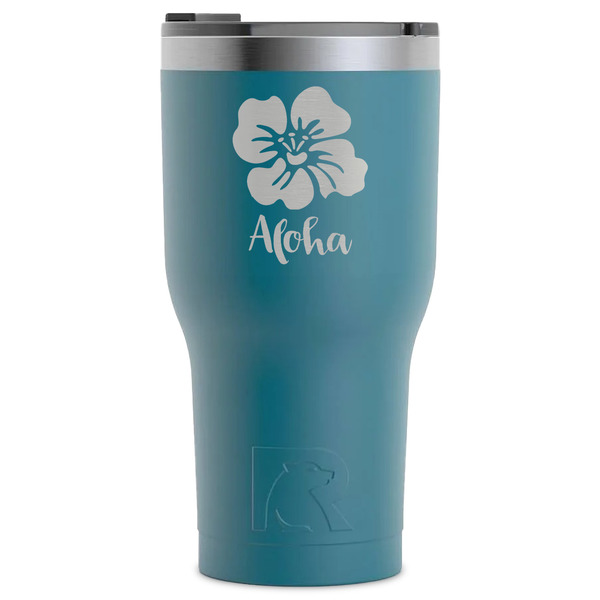 Custom Preppy Hibiscus RTIC Tumbler - Dark Teal - Laser Engraved - Single-Sided (Personalized)