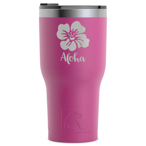 Custom Preppy Hibiscus RTIC Tumbler - Magenta - Laser Engraved - Single-Sided (Personalized)