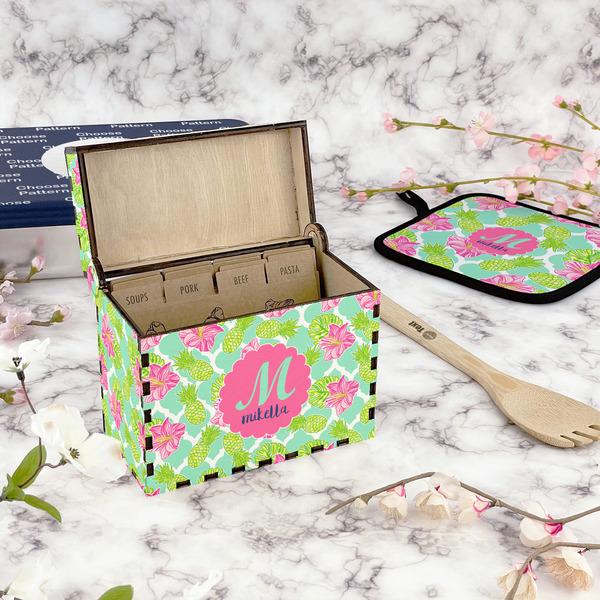 Preppy Hibiscus Recipe Box - Full Color - In Context