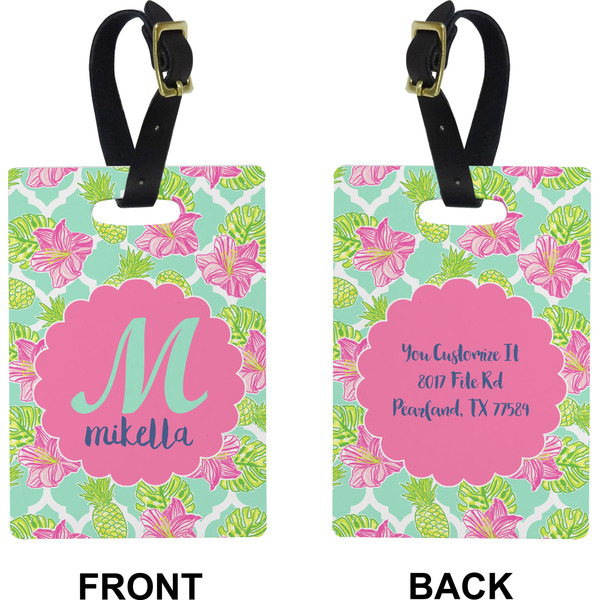 Preppy Hibiscus Rectangle Luggage Tag (Front + Back)