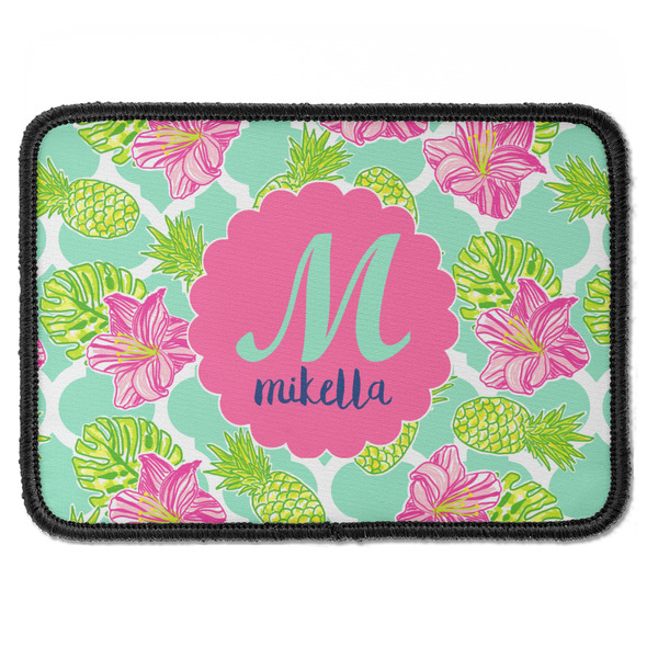Custom Preppy Hibiscus Iron On Rectangle Patch w/ Name and Initial