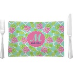 Preppy Hibiscus Rectangular Glass Lunch / Dinner Plate - Single or Set (Personalized)