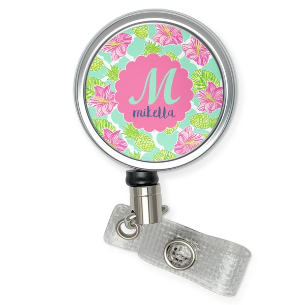 Custom Preppy Hibiscus Retractable Badge Reel (Personalized)