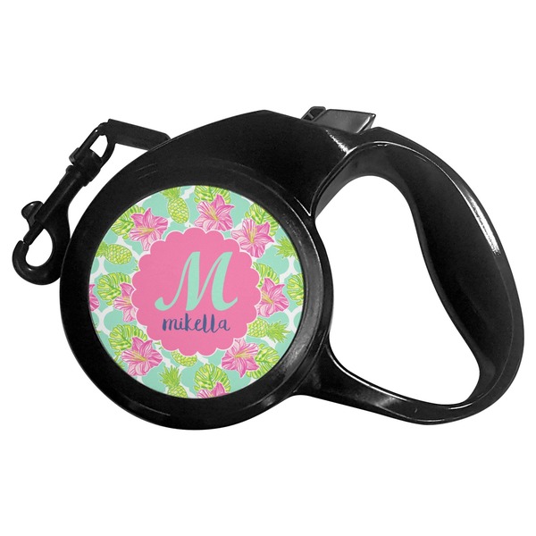 Custom Preppy Hibiscus Retractable Dog Leash - Medium (Personalized)