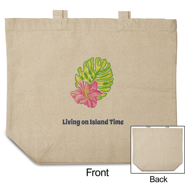 Preppy Hibiscus Reusable Cotton Grocery Bag - Front & Back View