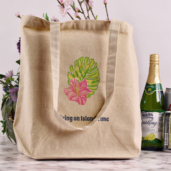 Preppy Hibiscus Reusable Cotton Grocery Bag - In Context