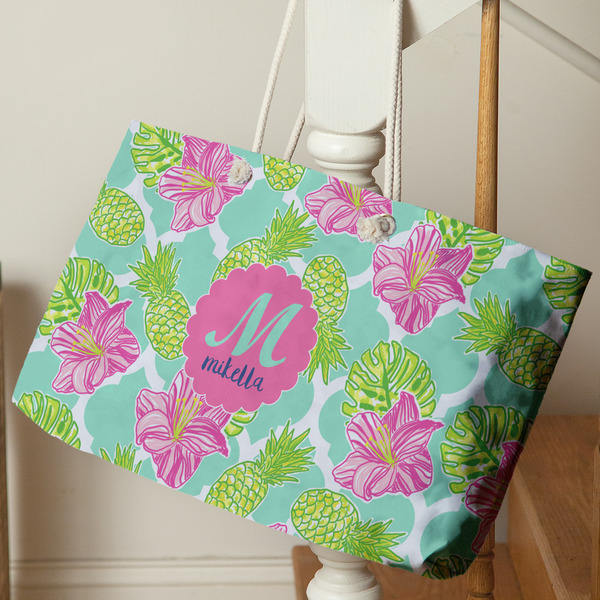 Preppy Hibiscus Large Rope Tote - Life Style